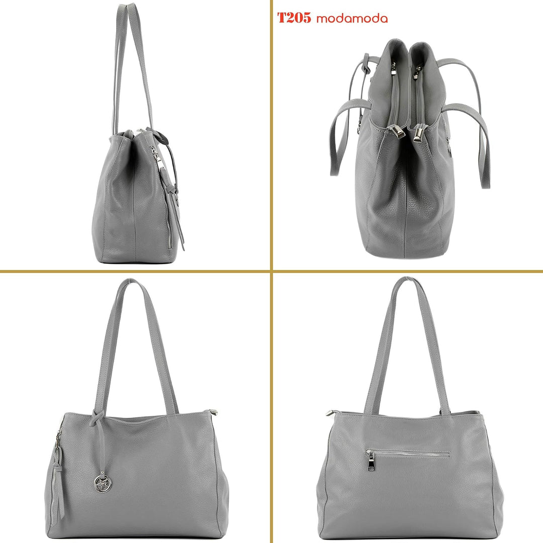 modamoda de - T205 - ital. Schultertasche Henkeltasche aus Leder Senfgelb, Senfgelb