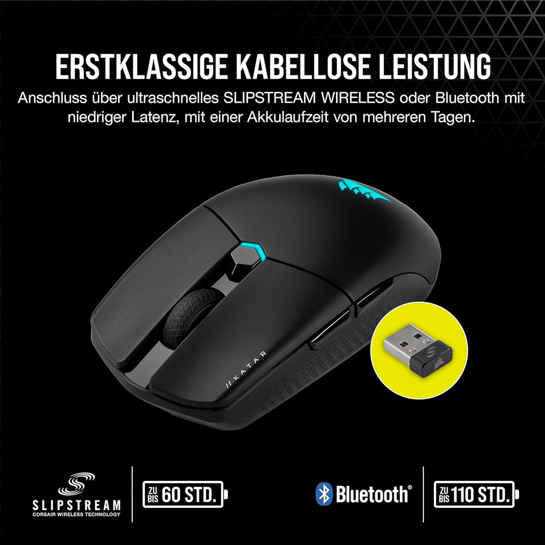 CORSAIR KATAR ELITE WIRELESS Ultraleichte FPS Gaming Maus - 10.000 DPI - Symmetrische Form - Bis zu