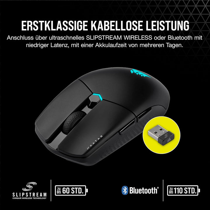 CORSAIR KATAR ELITE WIRELESS Ultraleichte FPS Gaming Maus - 10.000 DPI - Symmetrische Form - Bis zu
