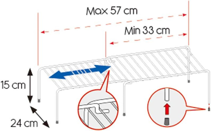 Metaltex Adapto Schrankeinsatz, Polytherm, Silber, 24 x 15 x 33-57 cm