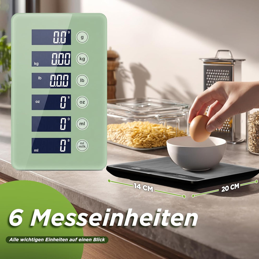 LUNARIA Digitale Küchenwaage 15 kg [PREMIUM] – hochpräzise Lebensmittelwaage aus Edelstahl/Kunststof