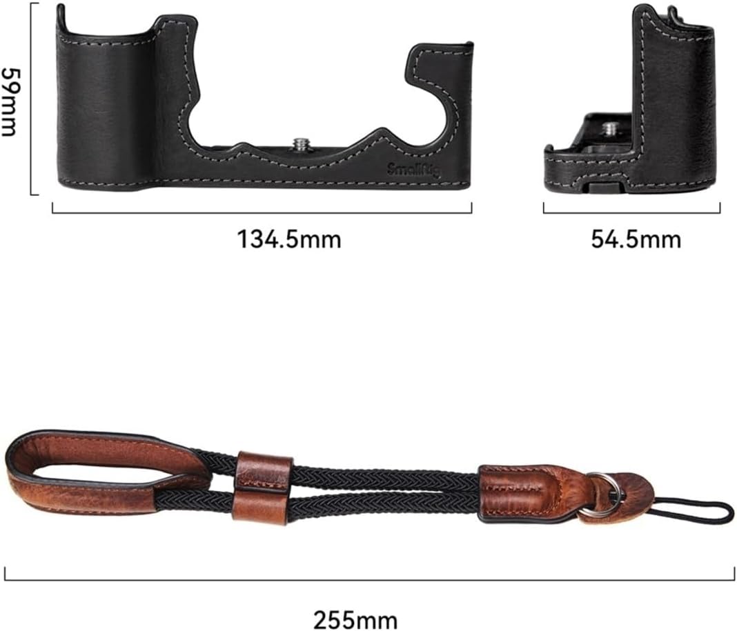 SMALLRIG X-T5 Half Case mit Handschlaufe und Auslöser, Kameratasche aus braunem Leder im Retro-Stil