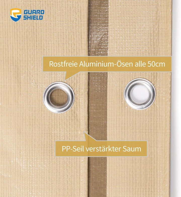 GUARD SHIELD Abdeckplane mit Ösen Wasserdicht 4m x 6m Beige/Khaki Plane Gewebeplane 160g/㎡ Schutzpla
