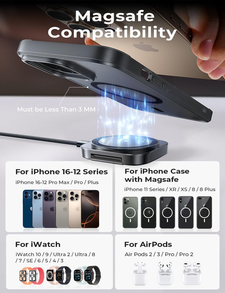 LISEN für Ladestation Apple Watch Und iPhone [Super Tragbar] Magsafe Ladegerät,Reisen Wireless Charg