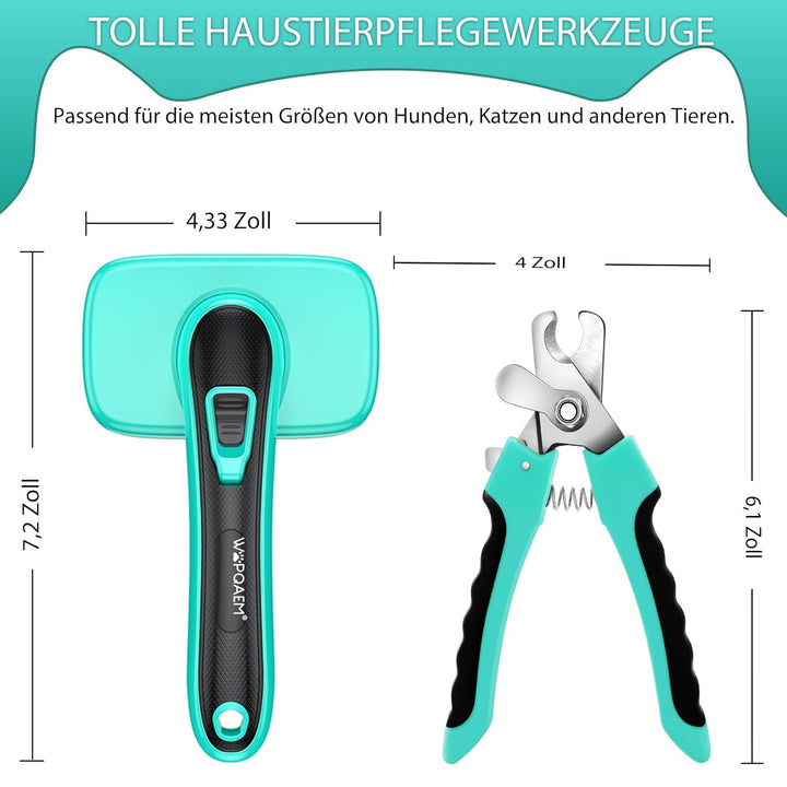Hunde Katze Selbstreinigende Zupfbürste + Nagelknipser-Set für Haarausfall Fellpflege langes kurzes
