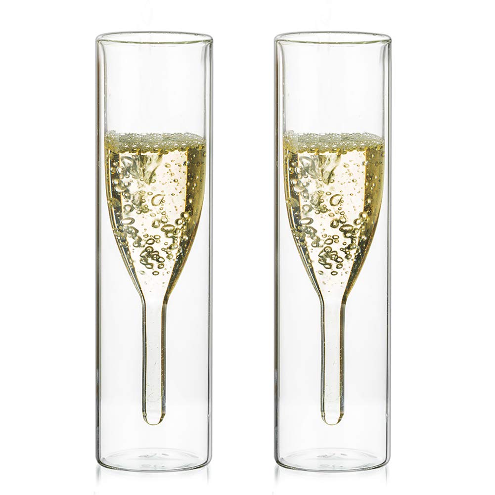 Sziqiqi Massive Doppelwandige Champagnerglas Kristallgläser, Classics Tulip Goblet Stemless Clear Gl