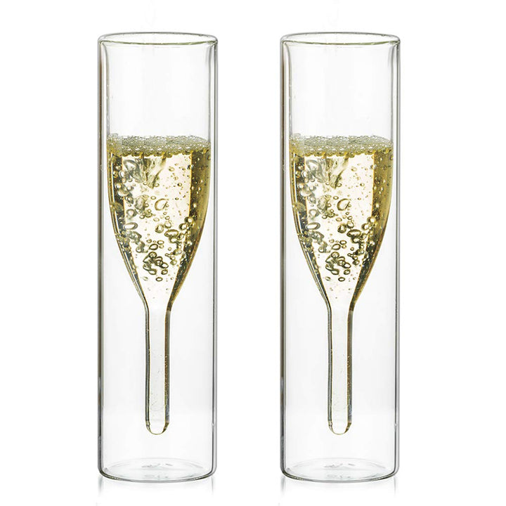 Sziqiqi Massive Doppelwandige Champagnerglas Kristallgläser, Classics Tulip Goblet Stemless Clear Gl