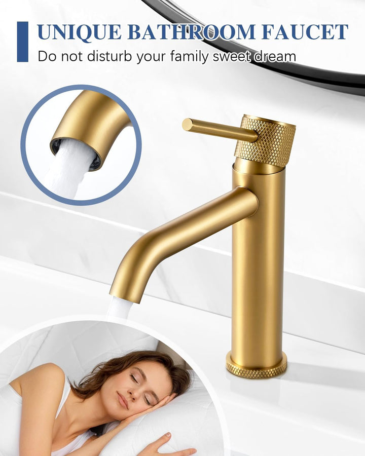 Wasserhahn Bad Waschtischarmatur Gold, Armatur Badezimmer mit Auslauf Höhe 105 mm, Einhebelarmatur G