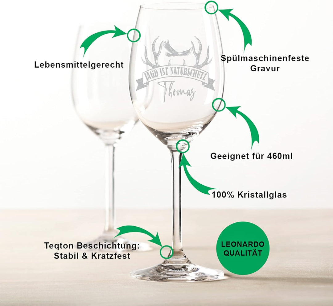 GRAVURZEILE Graviertes Leonardo Weinglas - Waidmannsheil Design - Personalisiert mit Name inkl. bedr