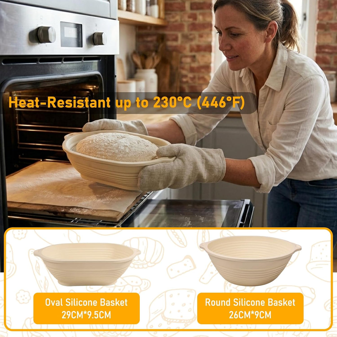 Sauerteig Starter Set, Gärkorb Oval 29 cm &amp; Rund 26 cm Abdeckhaube Gärkorb | ITSHINY Brot Backen Zub