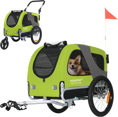 DOGGYHUT® Premium MEDIUM Hundefahrradanhänger & Jogger 2in1 Fahrradanhänger 80104 (Grün)