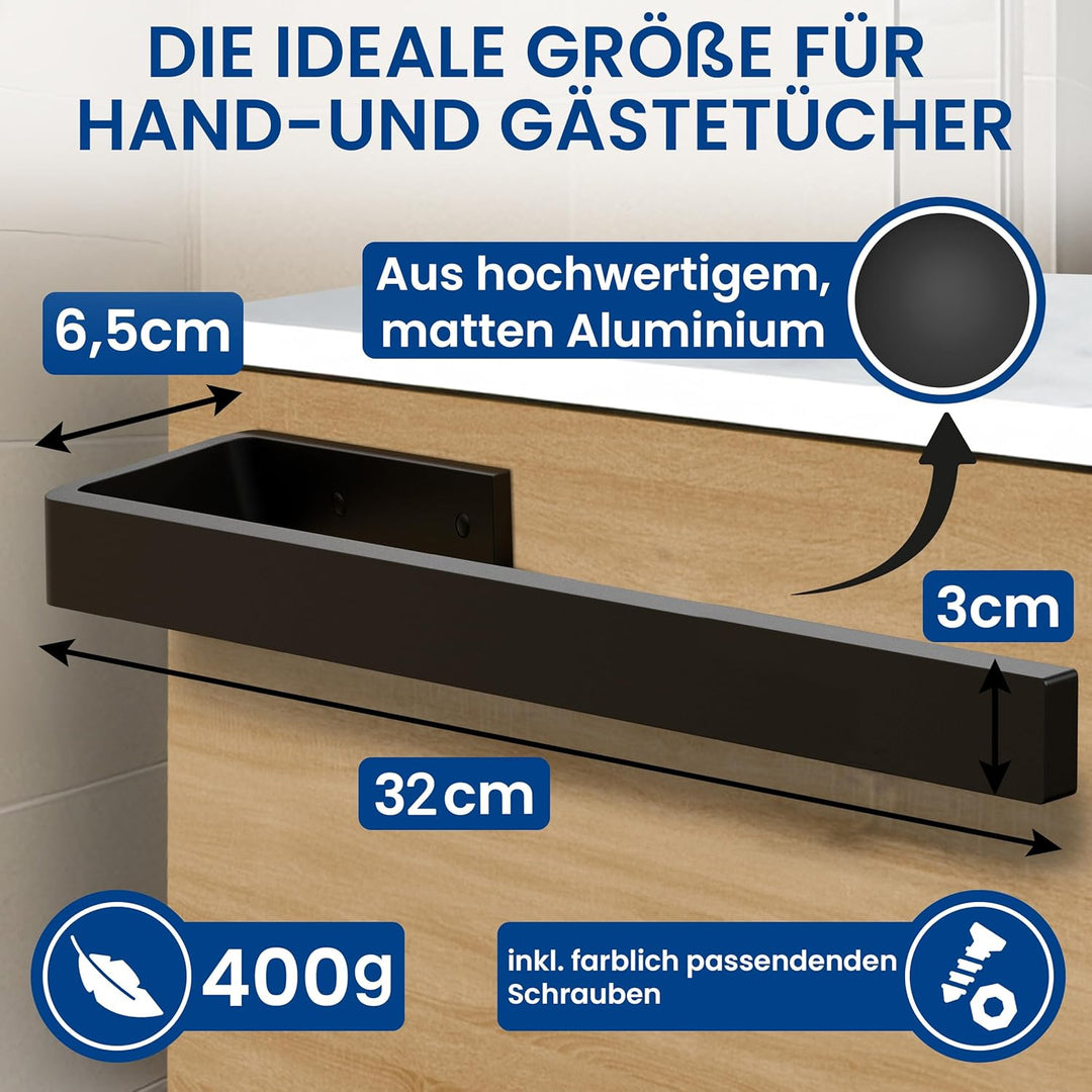 rtmr Handtuchhalter Schrankmontage, zum Bohren, schwarz matt, Premium Gästehandtuchhalter aus Alumin