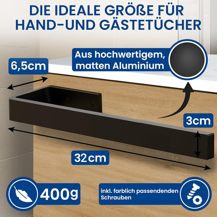 rtmr Handtuchhalter Schrankmontage, zum Bohren, schwarz matt, Premium Gästehandtuchhalter aus Alumin