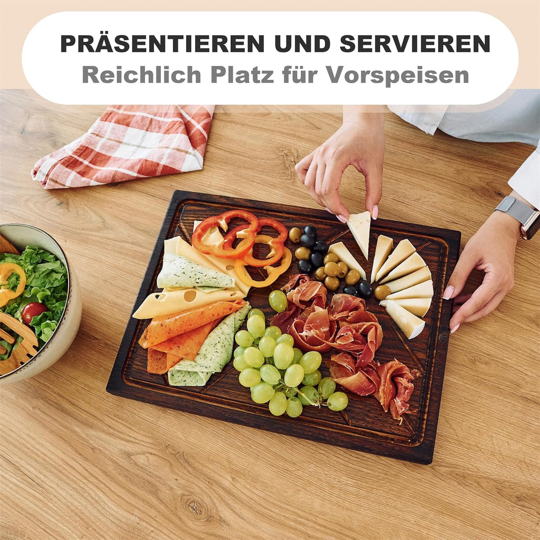 TESLYAR Steak Brett Servierbrett Holz XXL Eichenholz 40x30cm Extragross - Steak Servierplatte/Steakb