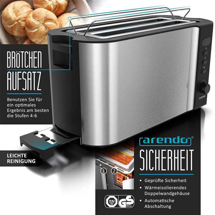 Arendo SET Toaster FRUKOST mit Eierkocher EIGHTCOOK Edelstahl Silber Toaster 4 Scheiben LED-Display