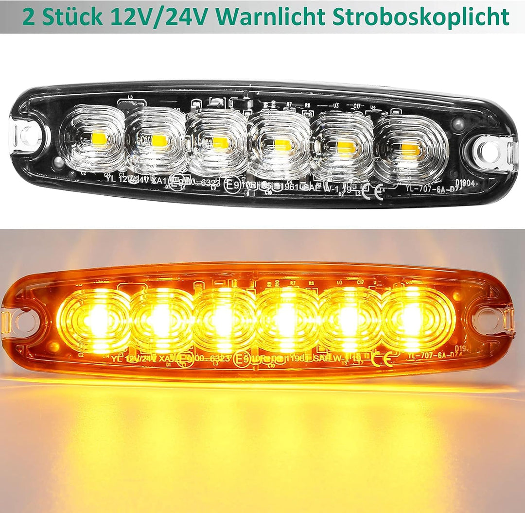 12V/24V 6LED Warnlicht Stroboskoplicht,Ultradünn Led Seite Frontblitzer Amber Blitzer Blitzmodul Ora