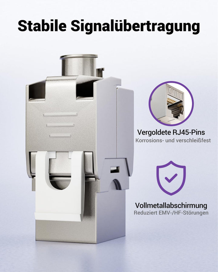 VCELINK 8x CAT7 Keystone RJ45 Modul Buchse, für LAN Kabel 10 Gbit/s bis 600 MHz AWG 22-24 & PoE, Wer