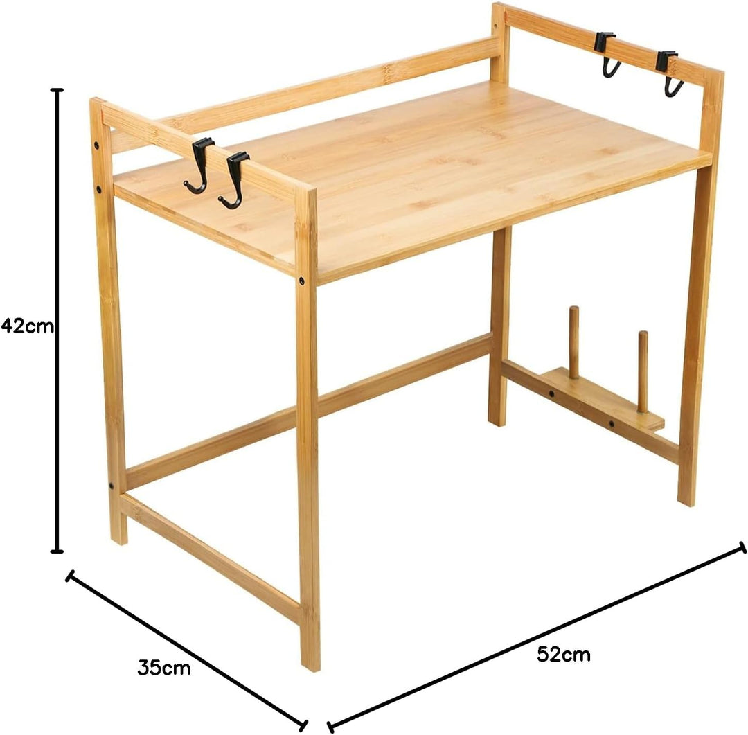 Mikrowellenregal aus Holz, Halterung für Mikrowelle, Küchenregal mit 1 Ebenen mit 4 Haken, Küchenreg