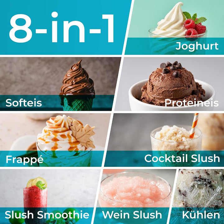 KLAMER Softeismaschine, Eismaschine & Slush Maschine mit 7 Programmen: Softeis, Slushie, Frappé uvm,