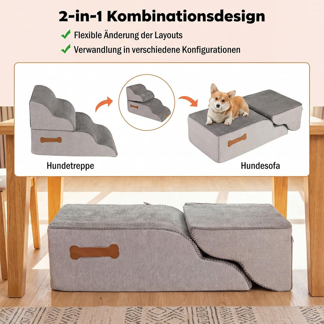 COSTWAY Hundetreppe 4/5 Stufen, Haustiertreppe für Kleine Hunde &amp; Katzen, 50 cm hoch Treppe aus Hoch