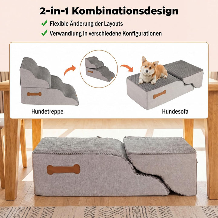 COSTWAY Hundetreppe 4/5 Stufen, Haustiertreppe für Kleine Hunde &amp; Katzen, 50 cm hoch Treppe aus Hoch