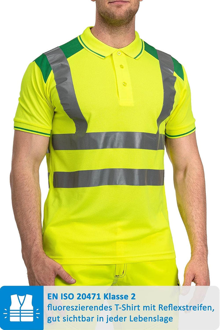 Mivaro Herren Warnschutz Poloshirt, Hohe Sichtbarkeit durch Reflexstreifen EN ISO 20471 Klasse 2 S N