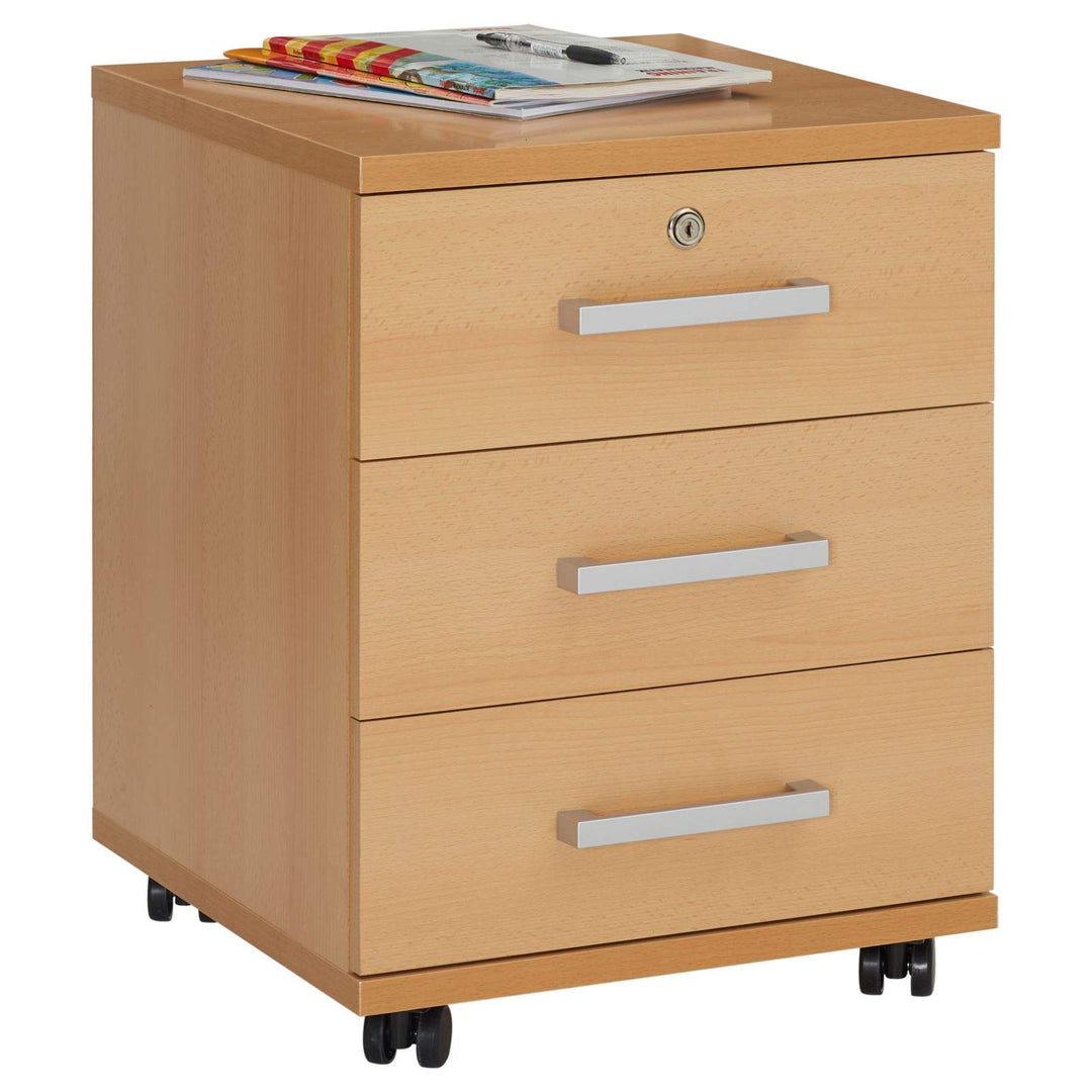 CARO-Möbel Rollcontainer Bürocontainer Büroschrank Vancouver, in buchefarben, abschliessbar mit 3 Sc
