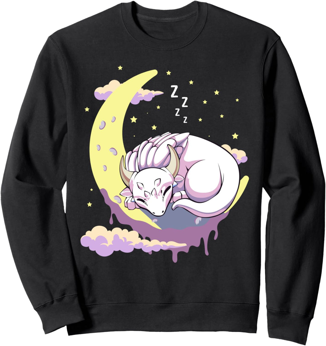 Pastel Goth Kawaii Drache Schlafen auf Halbmond Anime Sweatshirt