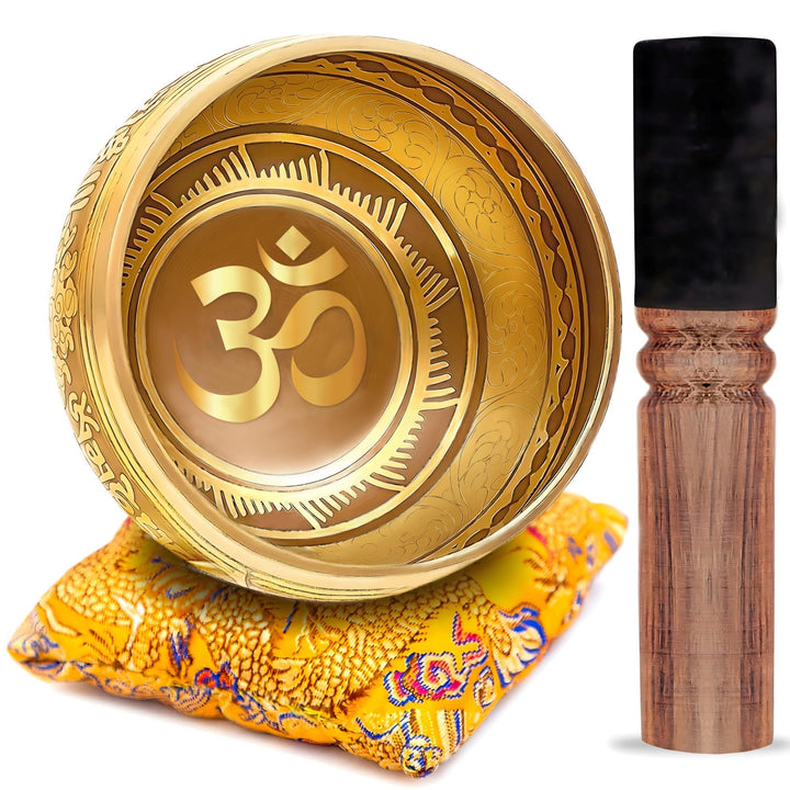 Tibetisches Klangschalen-Set – einfach zu spielen – OM-Design für Meditation, Klang, Chakra, Yoga, H