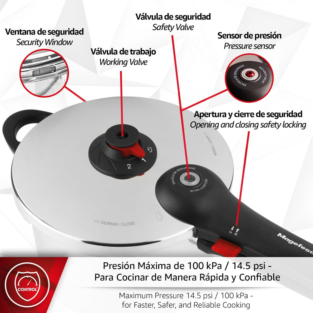 Magefesa EasyClick – Schnellkochtopf 4 + 6 Liter, Edelstahl 18/10, Einfaches Öffnungssystem, Für all