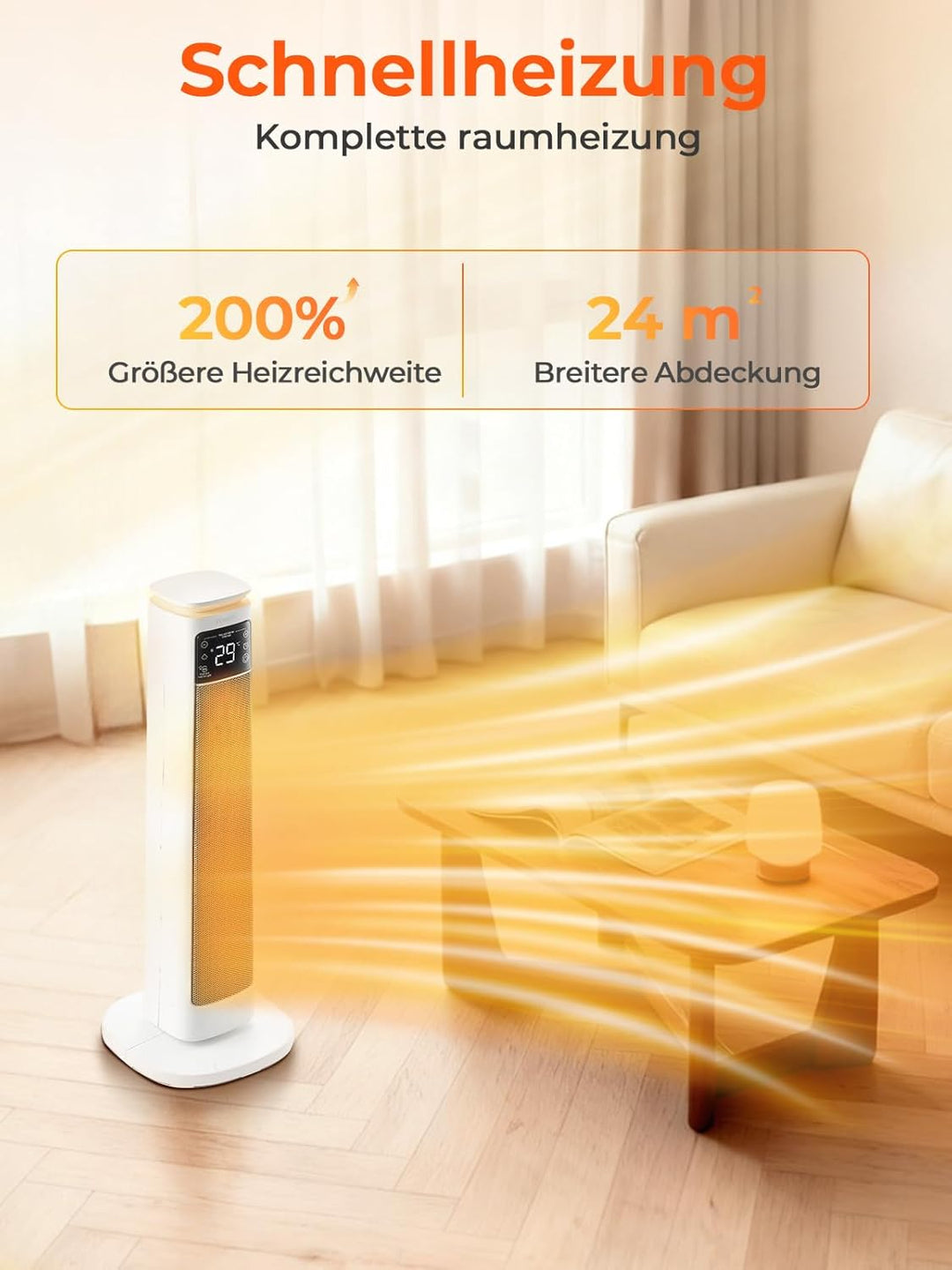 Heizlüfter Energiesparend, 2000W PTC Keramik Heizlüfter leise, ECO-Modus für geringen Stromverbrauch