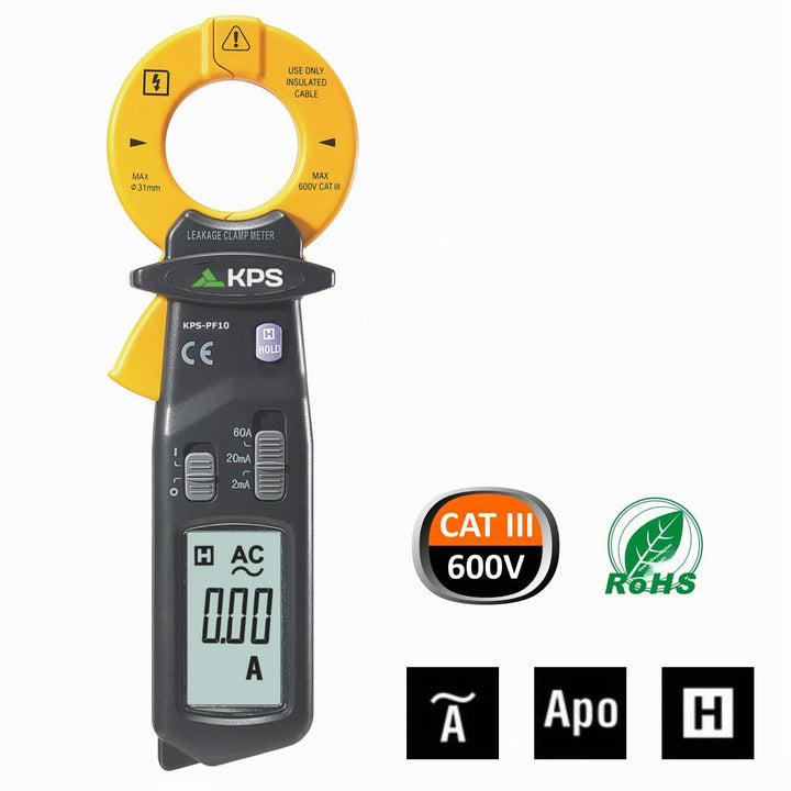 KPS-PF10 Leckstromzange Meter AC 60A 2000 Zähler Strommesszange CAT III 600V