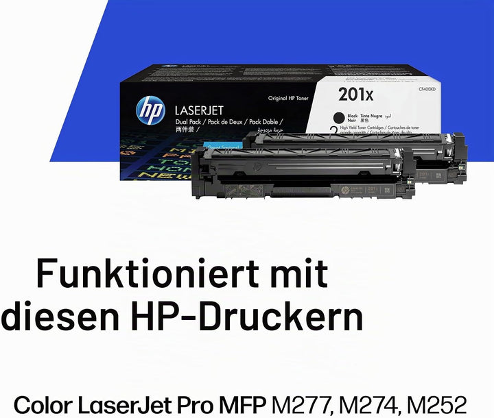 HP CF400XD 201X Original LaserJet Tonerkartuschen mit hoher Kapazität, Schwarz, 2 Stück Schwarz Mult