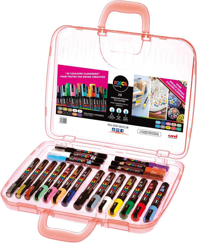 Faber-Castell uni-ball 186817 - POSCA Marker Malkoffer Klassik mit 20 Acrylstiften, für viele Oberfl