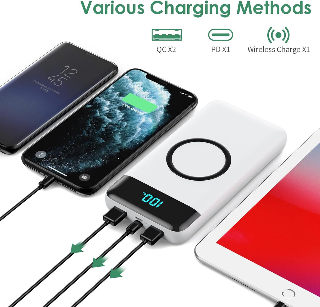 Wireless Powerbank Schnellladen 26800mAh, Power Bank 25W PD3.0+QC4.0, 15W Wireless Charger Powerbank
