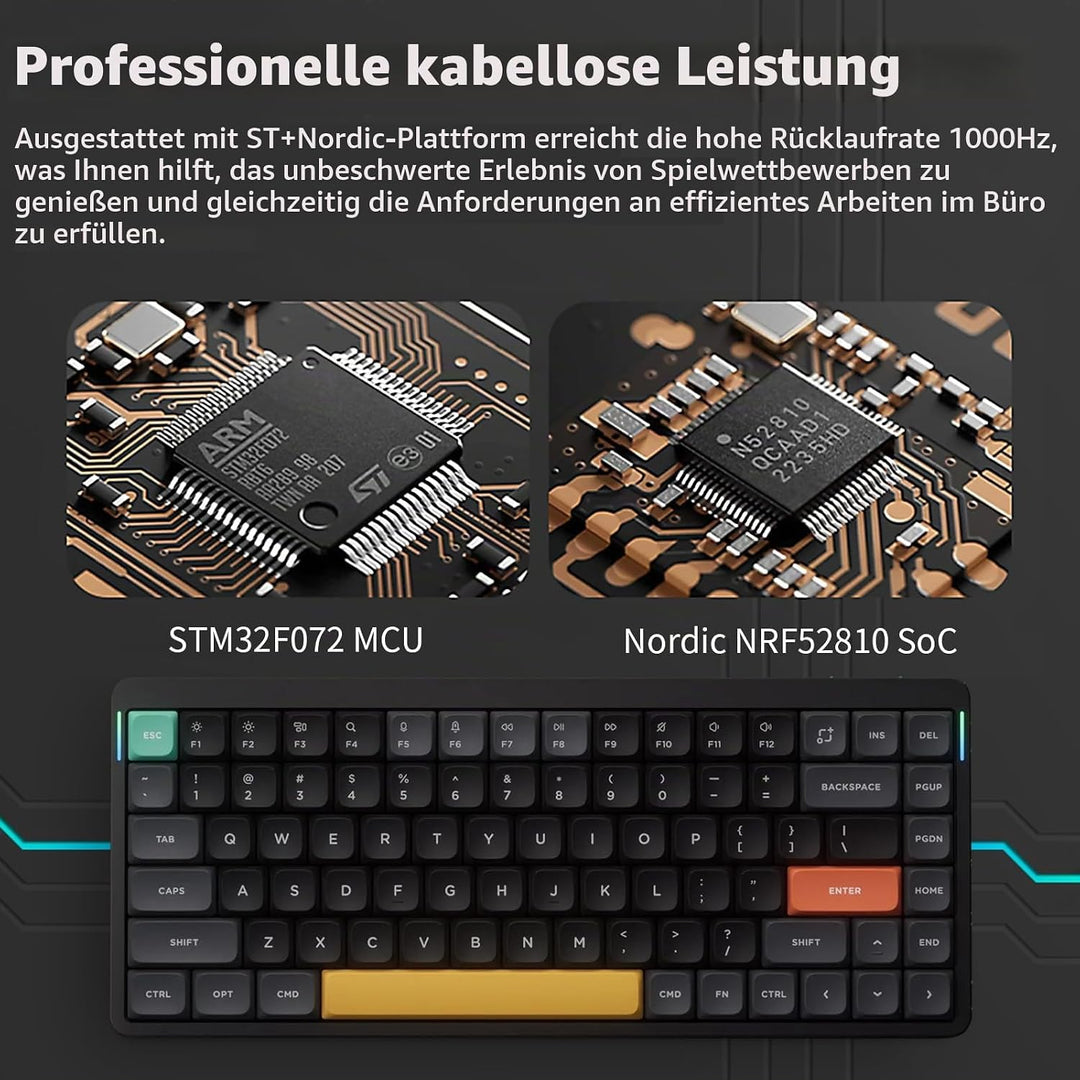 nuphy Air75 V2 Kabellose mechanische Tastatur, 84 Tasten RGB Hot-Swap Tastatur, unterstützt Bluetoot