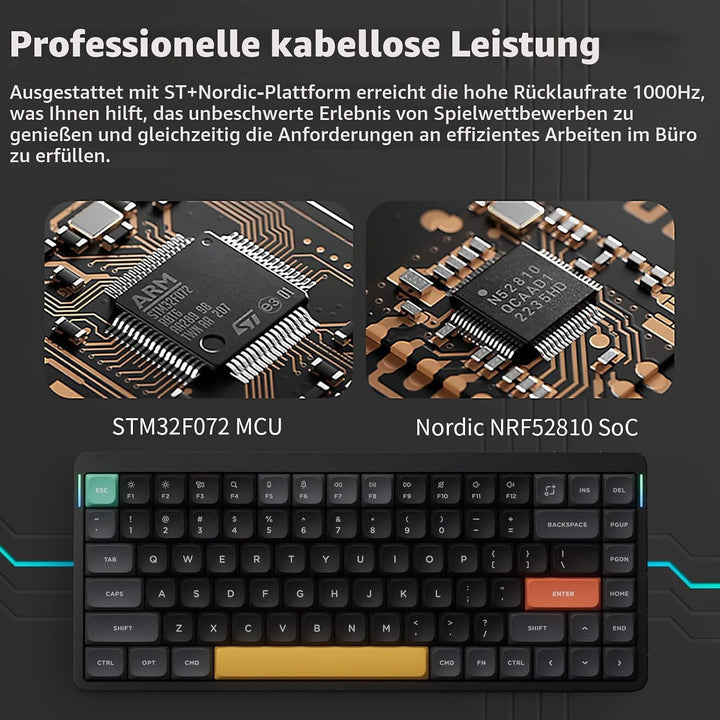 nuphy Air75 V2 Kabellose mechanische Tastatur, 84 Tasten RGB Hot-Swap Tastatur, unterstützt Bluetoot
