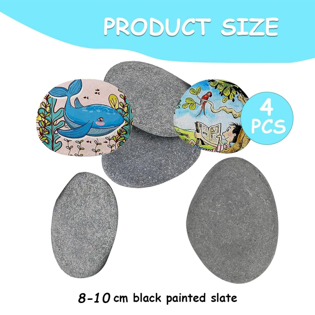 4 Stück 8-10 cm Steine zum Bemalen Glatte Kieselsteine Schwarze Malsteine Natürliche Flusssteine Dek