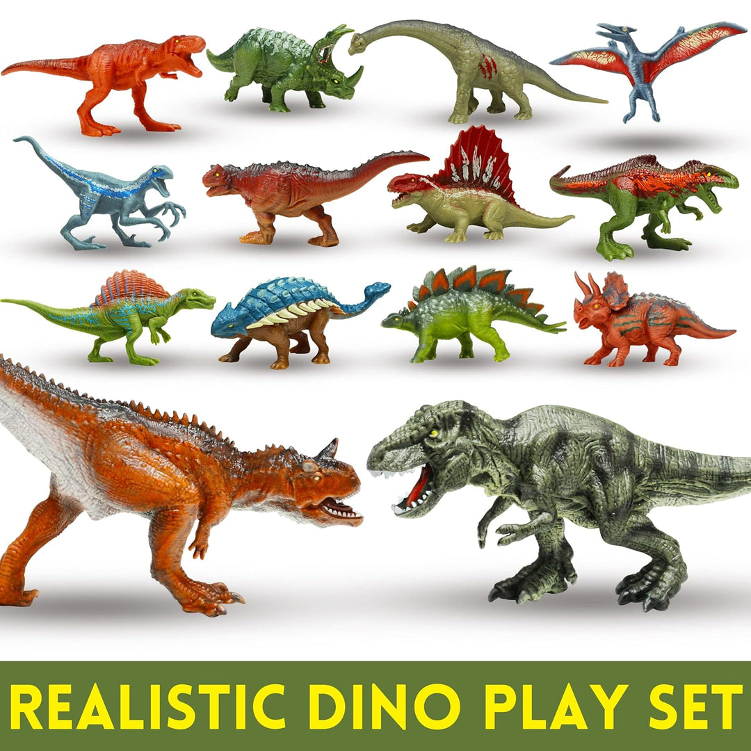 Oriate Dinosaurier Catch n Run Kampfspielset, inklusive Big Trex & Carnotaurus 12 Miniatur-Dino-Figu
