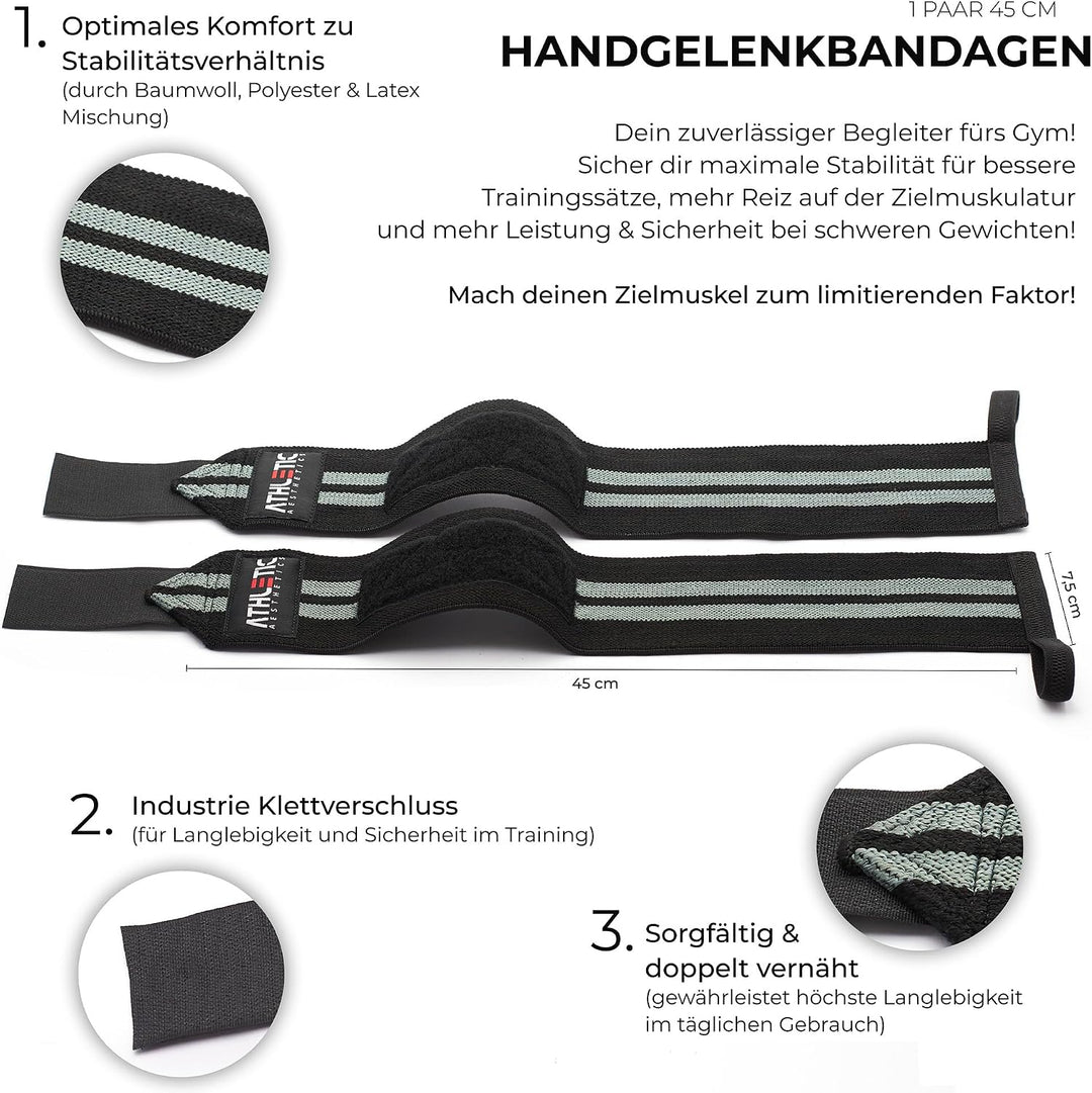 ATHLETIC AESTHETICS Handgelenk Bandagen Fitness - Wrist Wrap (45 cm im Paar) Handgelenkbandage für K