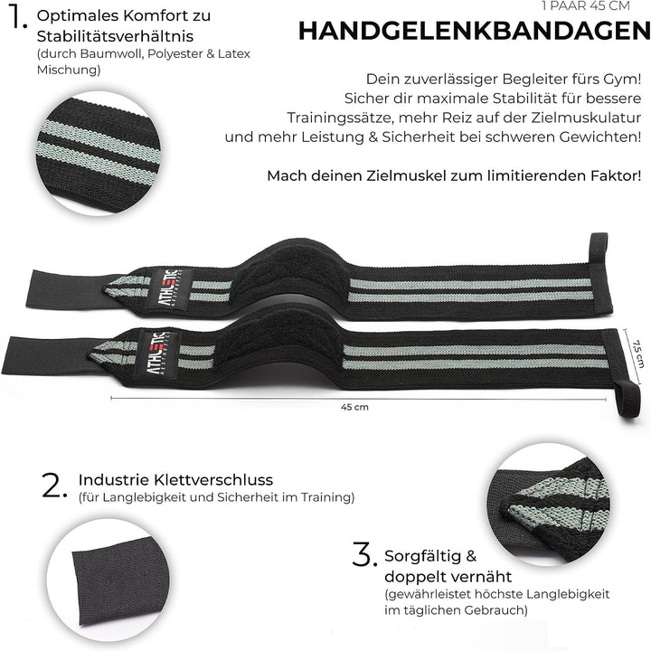 ATHLETIC AESTHETICS Handgelenk Bandagen Fitness - Wrist Wrap (45 cm im Paar) Handgelenkbandage für K