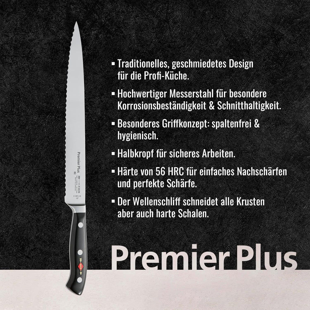 F. DICK Premier Plus Tranchiermesser mit Wellenschliff (Klingenlänge 26 cm, Kochmesser, Universalmes