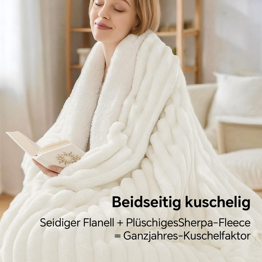 BEDELITE Kuscheldecke Flauschig Decke Klein - Dicke Sherpa Decken Cremeweiss 125x150 für Sofa, warme