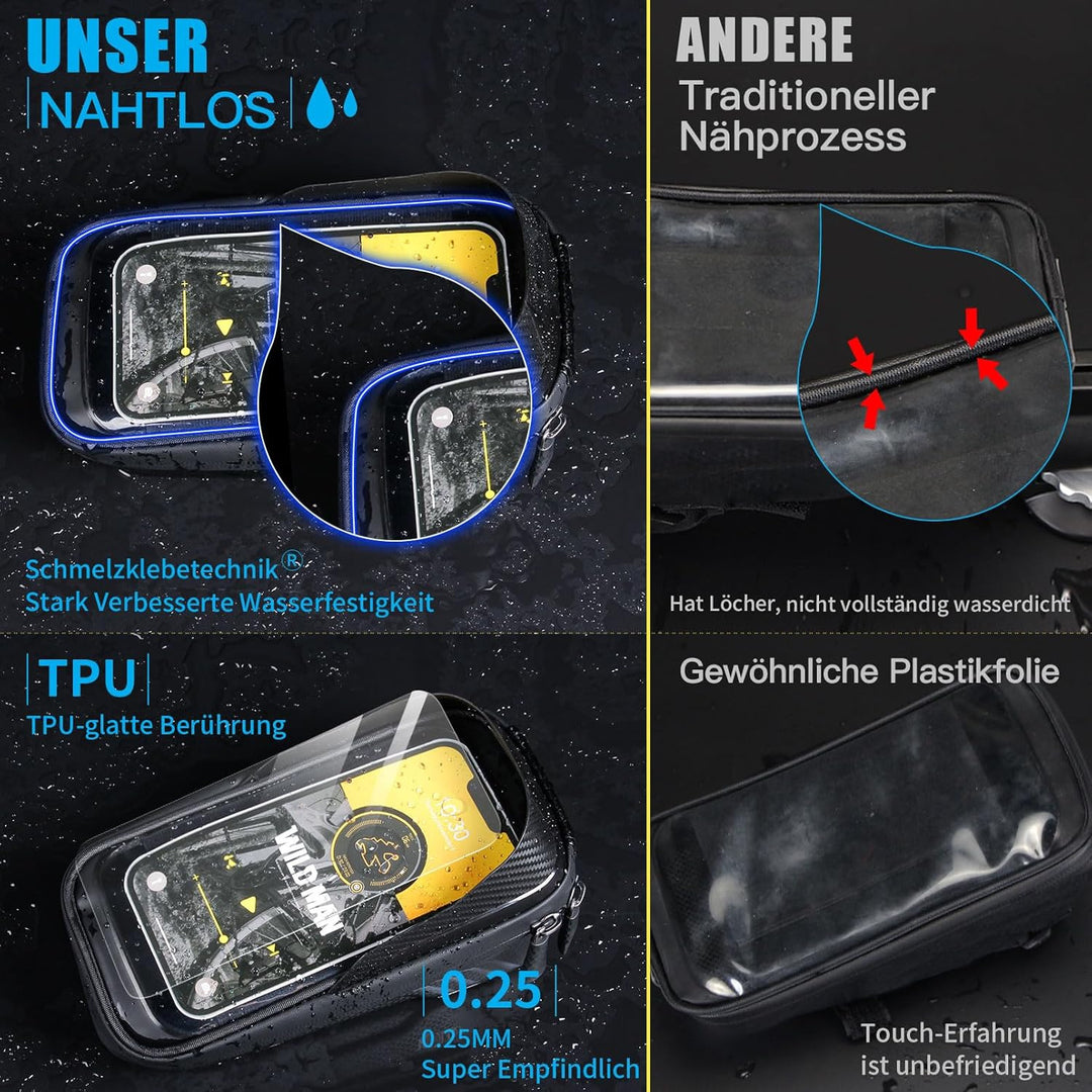 Fahrrad Rahmentasche mit 3D Sonnenblende, Wasserdicht handyhalterung Fahrrad, Fahrradtasche Lenkerta
