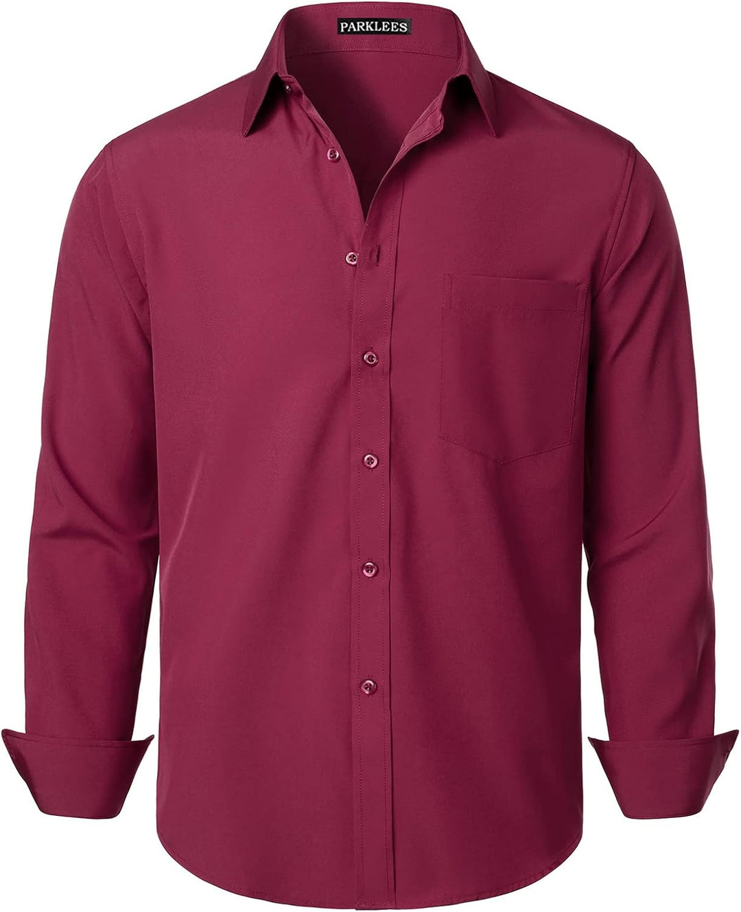 PARKLEES Herren Regular Fit Kleid Hemd Solide Faltenfrei Langarm Casual Business Button Up Hemden mi