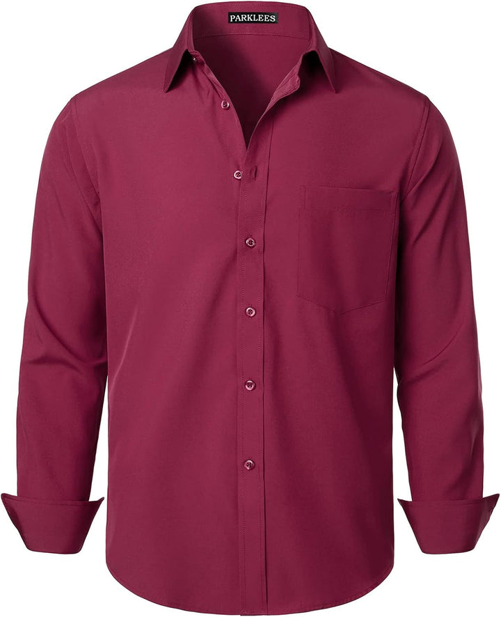 PARKLEES Herren Regular Fit Kleid Hemd Solide Faltenfrei Langarm Casual Business Button Up Hemden mi