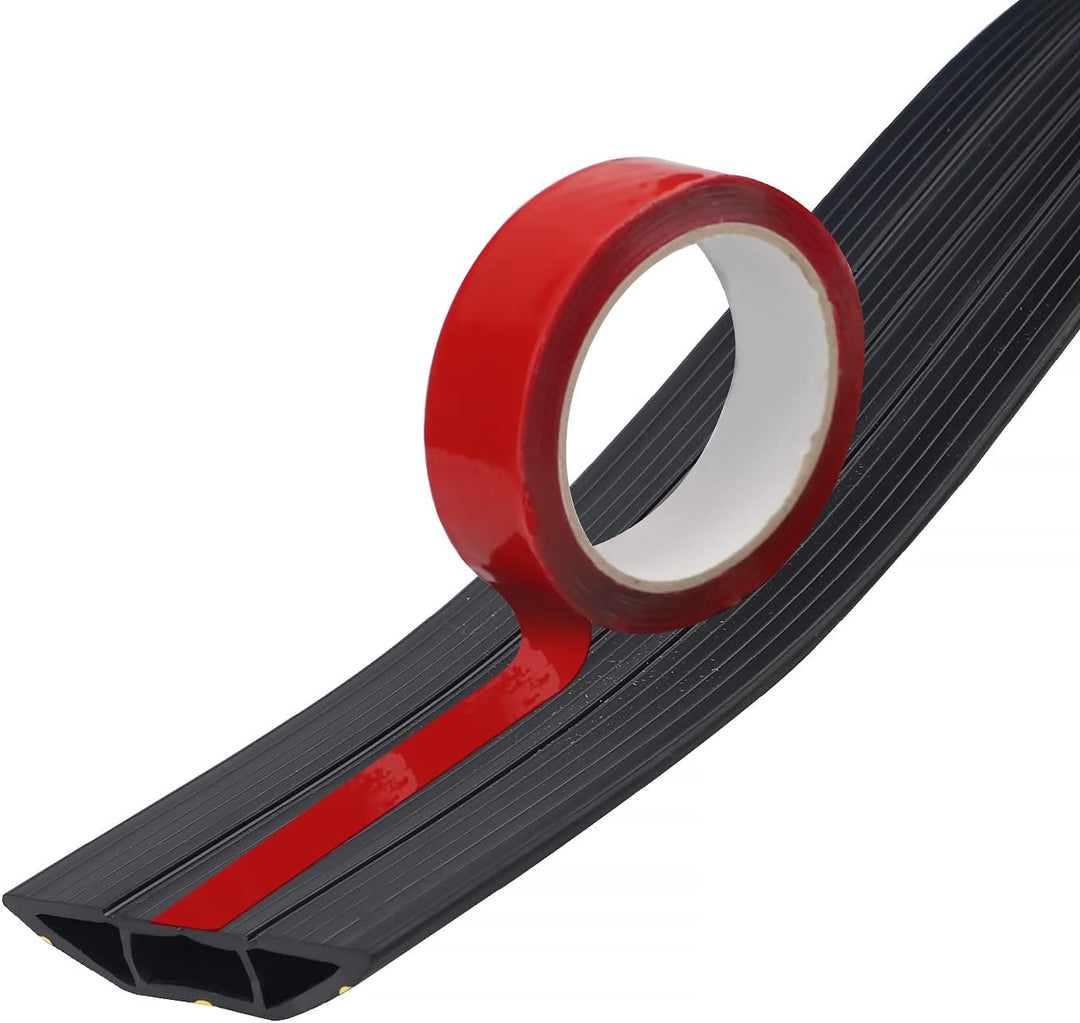 CPROSP Boden Kabelbrücke Schwarz und Gelb, 200 cm x 8,3 cm, 3 Kanäle, Boden Kabelabdeckung aus Gummi