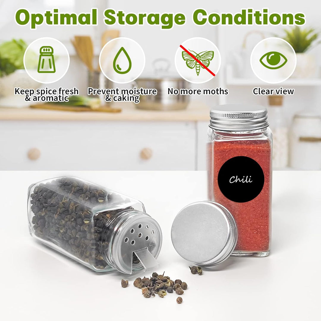 Gewürzgläser Eckig 24er Set, Withosent 120ml Gewürzdosen Glas Gewürzstreuer mit Schraubkappe, Gewürz