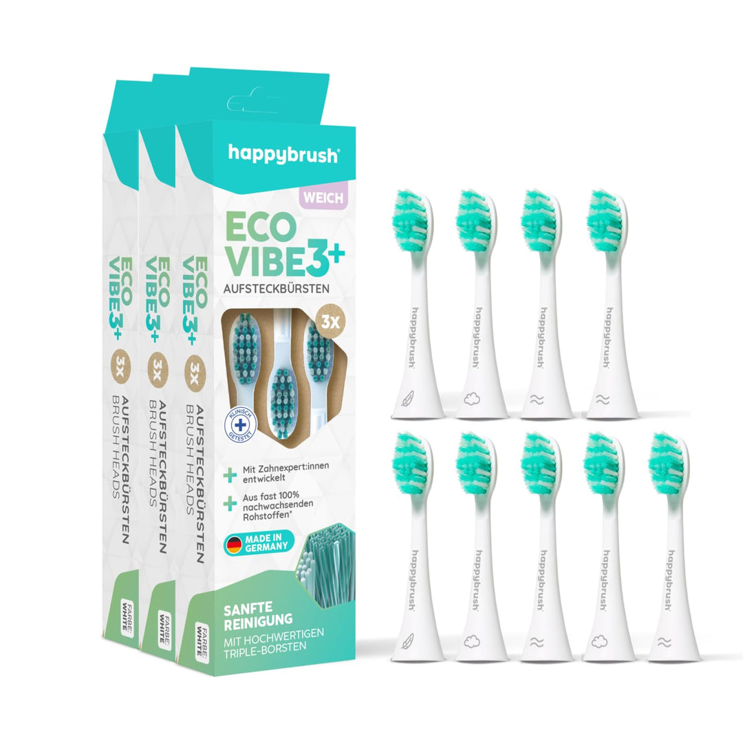 happybrush® Nachhaltige Aufsteckbürsten für elektrische Schall-Zahnbürste Eco VIBE 3 - Weiss/Mint -