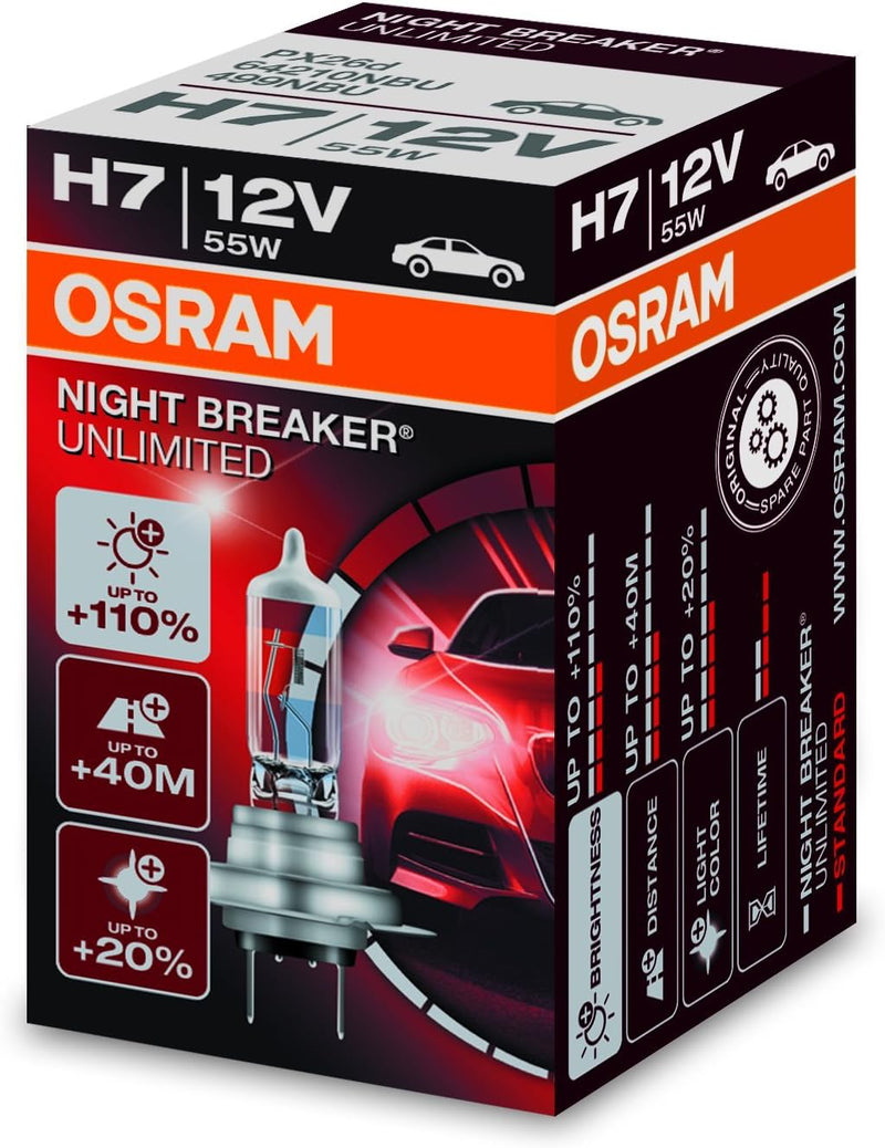 Osram Night Breaker Unlimited Halogen Birne - H7 - 12V/55W - pro Stück 1 Stück (1er Pack) Night Brea